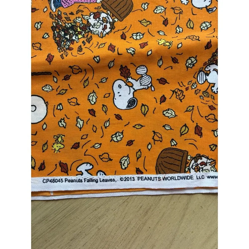 VTG Peanuts Falling Leaves Fall Fabric Snoopy Sally Charlie Brown Remnant 1 Yard